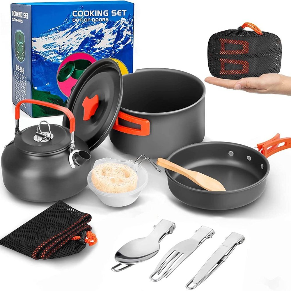 Camping Cookware Mess Kit 13PCS Outdoor Camping Cooking Set Lightweight 2-3 Pers